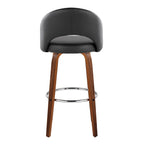 Renee Upholstered 30" Fixed-Height Barstool - Set of 2 - Walnut Wood, Black PU, Chrome Metal