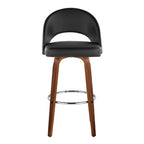 Renee Upholstered 30" Fixed-Height Barstool - Set of 2 - Walnut Wood, Black PU, Chrome Metal