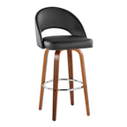 Renee Upholstered 30" Fixed-Height Barstool - Set of 2 - Walnut Wood, Black PU, Chrome Metal