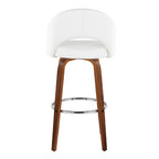 Renee Upholstered 30" Fixed-Height Barstool - Set of 2 - Walnut Wood, White PU, Chrome Metal