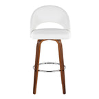 Renee Upholstered 30" Fixed-Height Barstool - Set of 2 - Walnut Wood, White PU, Chrome Metal