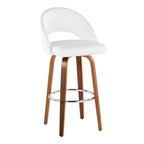 Renee Upholstered 30" Fixed-Height Barstool - Set of 2 - Walnut Wood, White PU, Chrome Metal