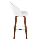 Renee Upholstered 30" Fixed-Height Barstool - Set of 2 - Walnut Wood, White PU, Chrome Metal