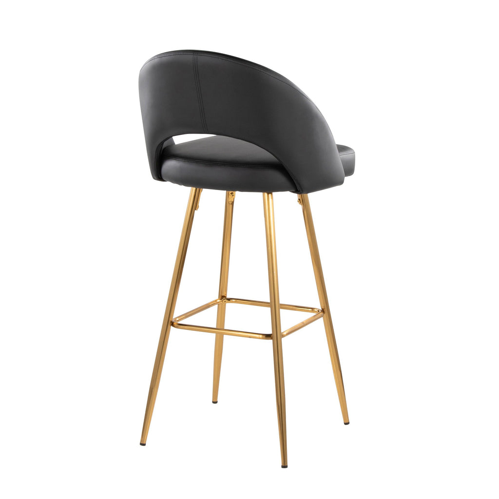 Renee Upholstered 30" Fixed-Height Barstool - Set of 2 - Gold Metal, Black PU