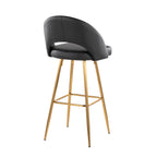 Renee Upholstered 30" Fixed-Height Barstool - Set of 2 - Gold Metal, Black PU
