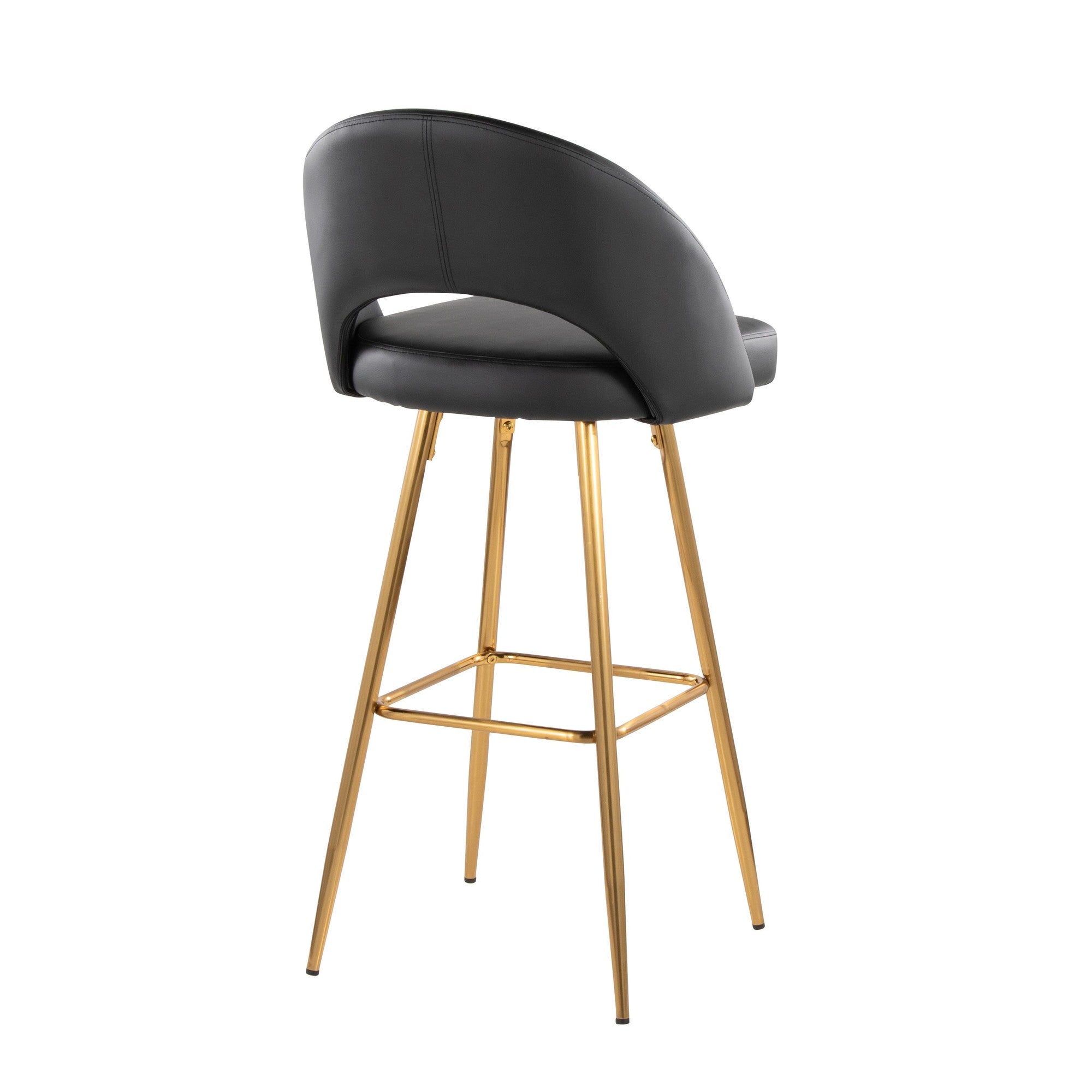 Renee Upholstered 30" Fixed-Height Barstool - Set of 2 - Gold Metal, Black PU