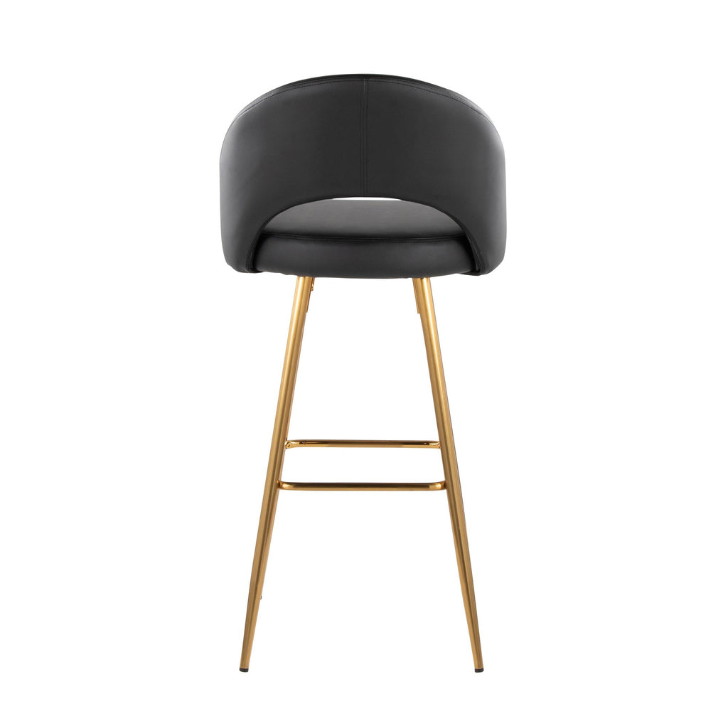 Renee Upholstered 30" Fixed-Height Barstool - Set of 2 - Gold Metal, Black PU
