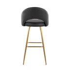 Renee Upholstered 30" Fixed-Height Barstool - Set of 2 - Gold Metal, Black PU