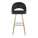 Renee Upholstered 30" Fixed-Height Barstool - Set of 2 - Gold Metal, Black PU