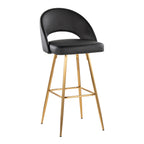 Renee Upholstered 30" Fixed-Height Barstool - Set of 2 - Gold Metal, Black PU