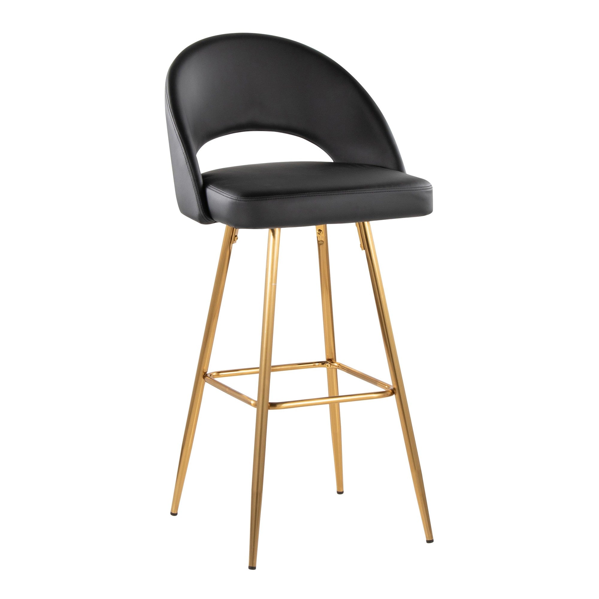 Renee Upholstered 30" Fixed-Height Barstool - Set of 2 - Gold Metal, Black PU