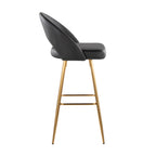 Renee Upholstered 30" Fixed-Height Barstool - Set of 2 - Gold Metal, Black PU