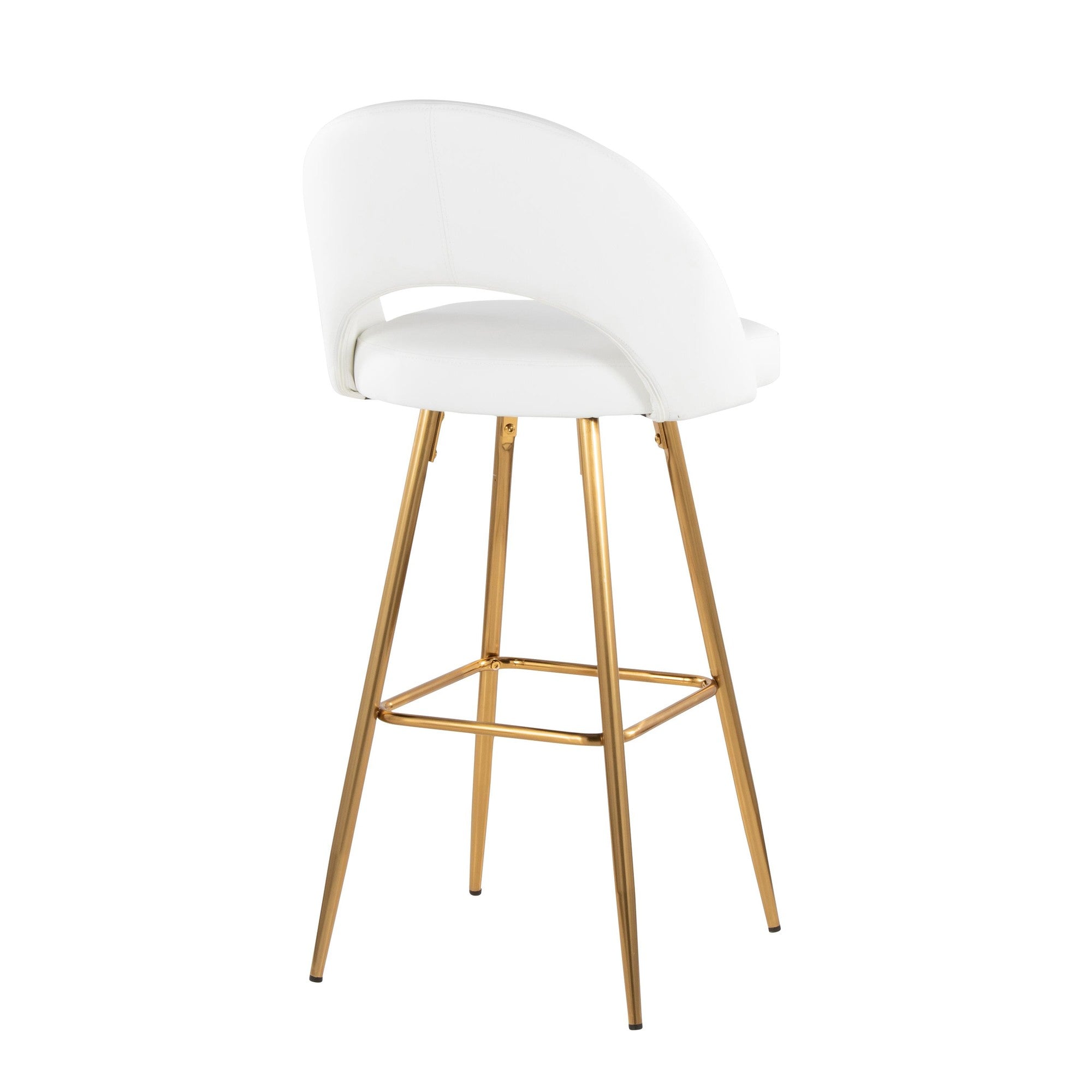 Renee Upholstered 30" Fixed-Height Barstool - Set of 2 - Gold Metal, White PU