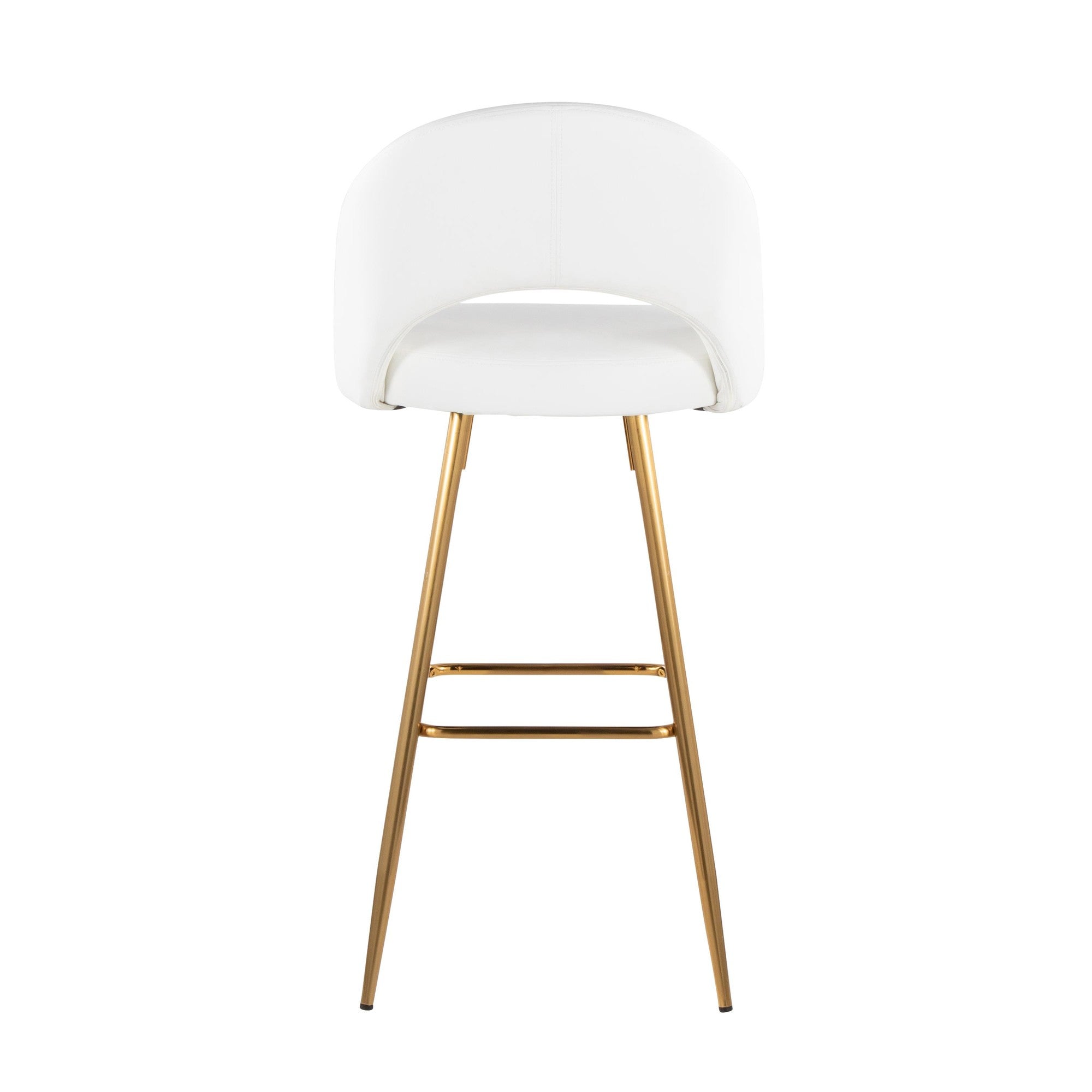 Renee Upholstered 30" Fixed-Height Barstool - Set of 2 - Gold Metal, White PU