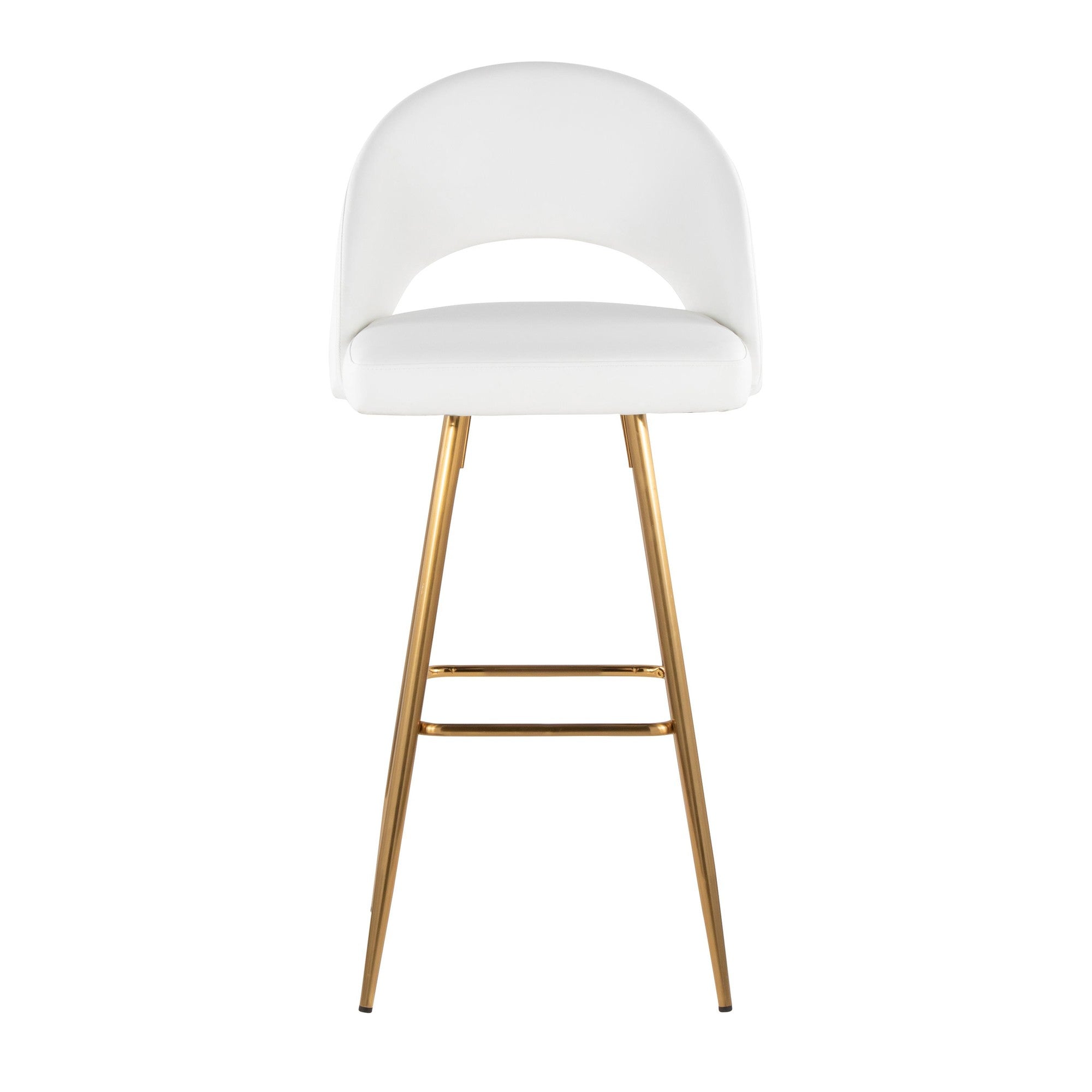 Renee Upholstered 30" Fixed-Height Barstool - Set of 2 - Gold Metal, White PU