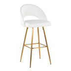 Renee Upholstered 30" Fixed-Height Barstool - Set of 2 - Gold Metal, White PU