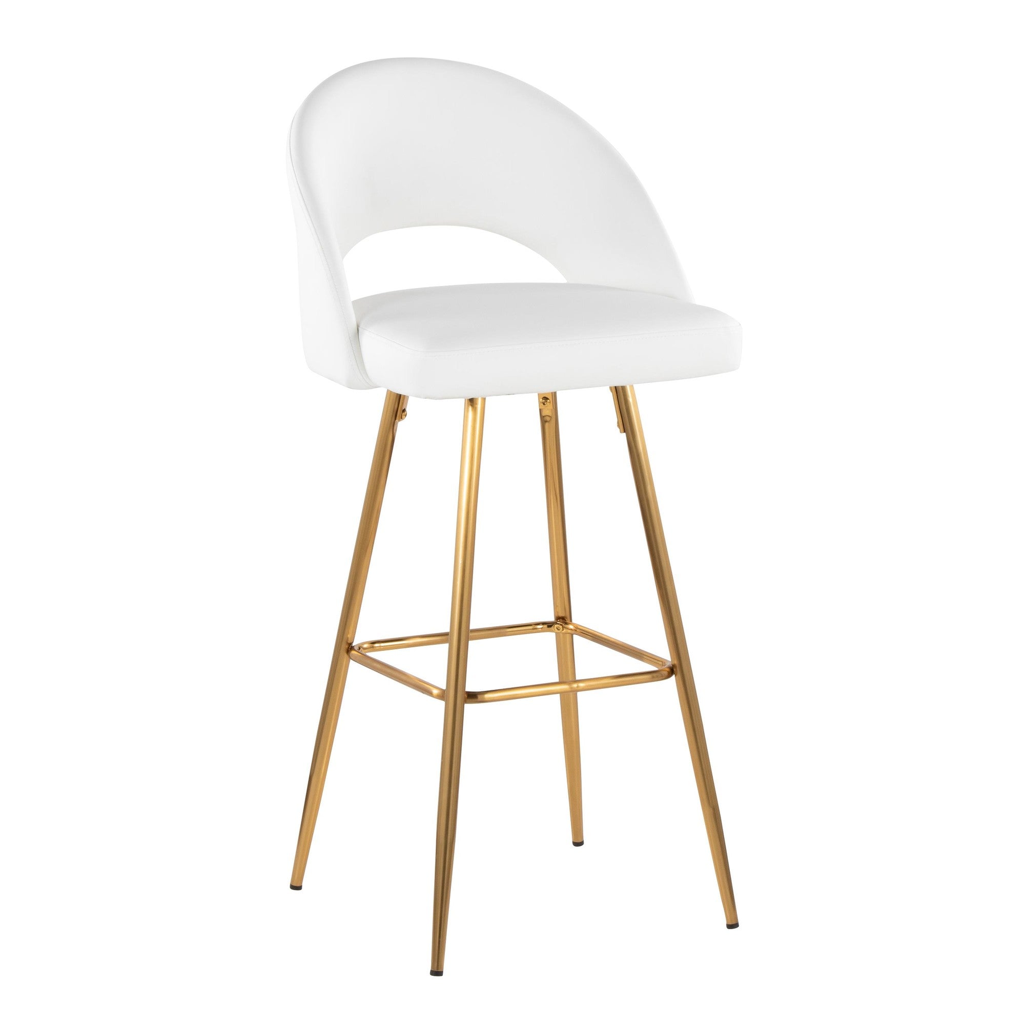 Renee Upholstered 30" Fixed-Height Barstool - Set of 2 - Gold Metal, White PU