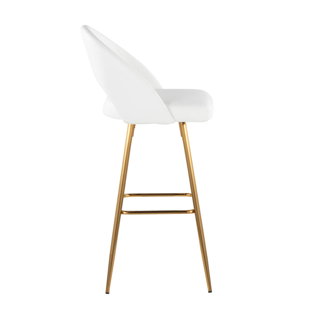 Renee Upholstered 30" Fixed-Height Barstool - Set of 2 - Gold Metal, White PU