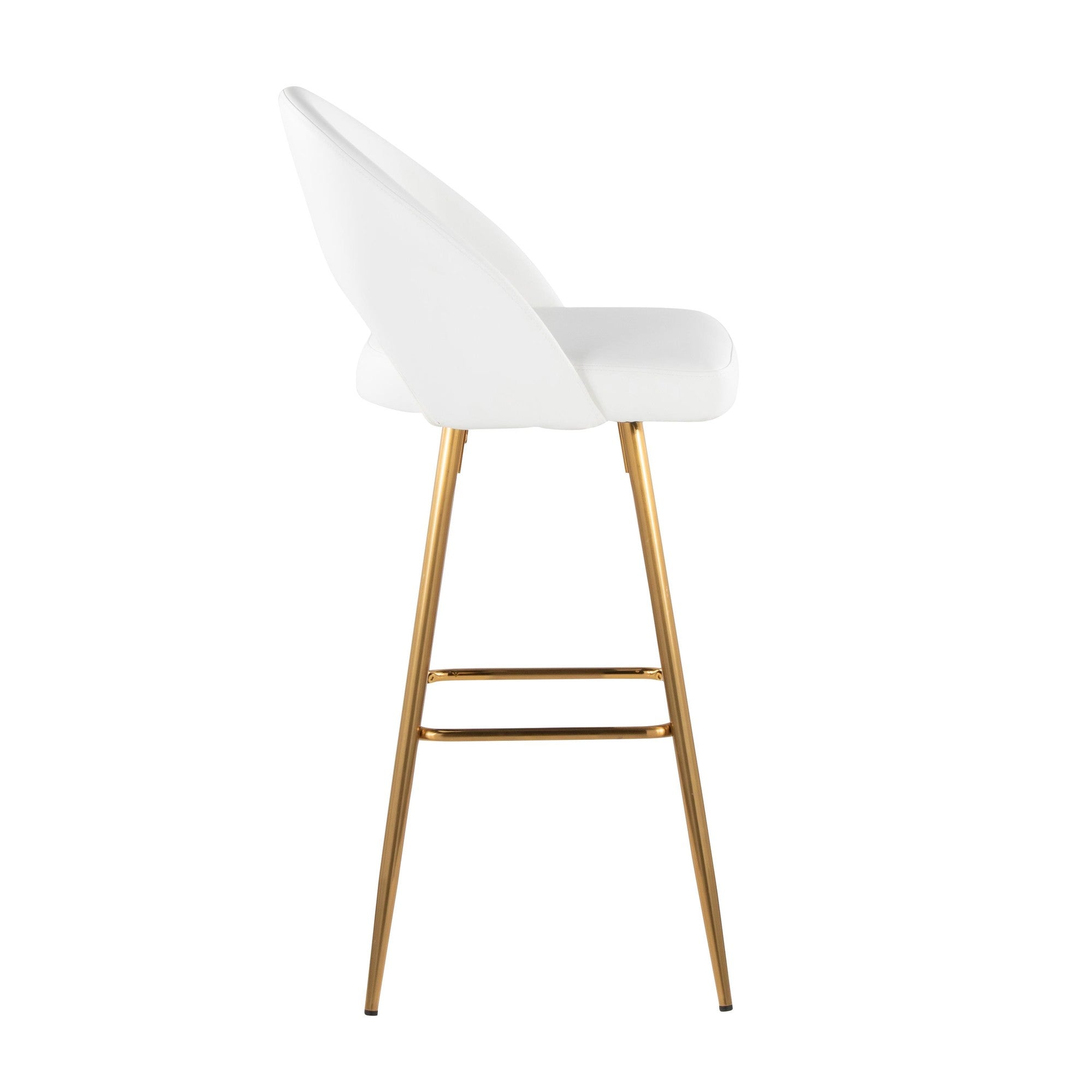 Renee Upholstered 30" Fixed-Height Barstool - Set of 2 - Gold Metal, White PU