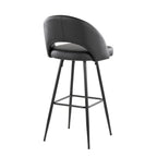 Renee Upholstered 30" Fixed-Height Barstool - Set of 2 - Black Metal, Black PU