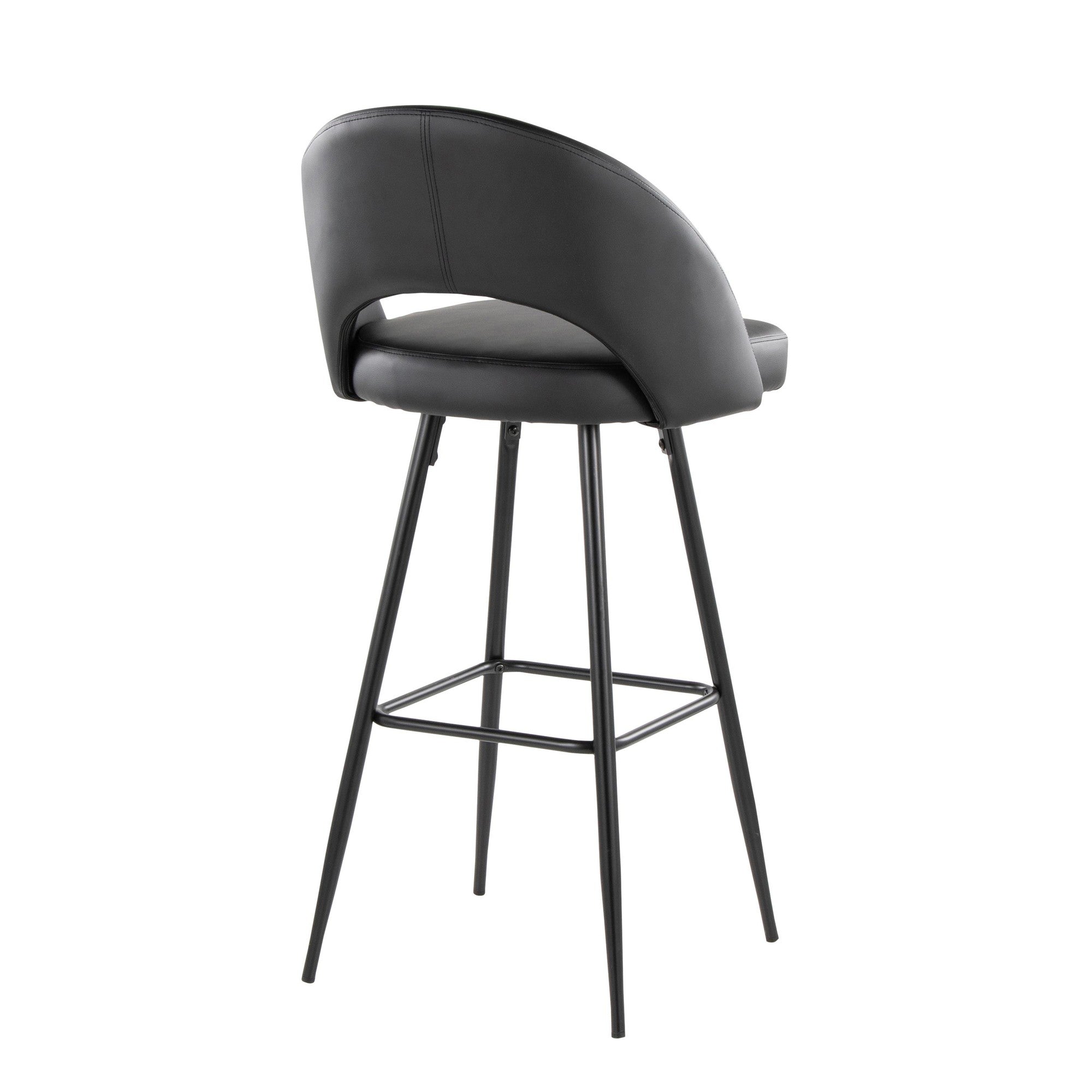 Renee Upholstered 30" Fixed-Height Barstool - Set of 2 - Black Metal, Black PU
