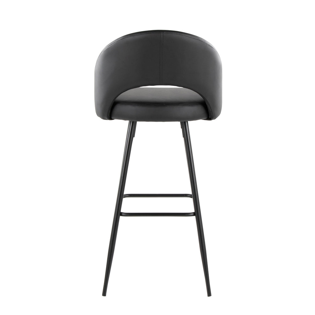 Renee Upholstered 30" Fixed-Height Barstool - Set of 2 - Black Metal, Black PU