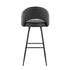Renee Upholstered 30" Fixed-Height Barstool - Set of 2 - Black Metal, Black PU
