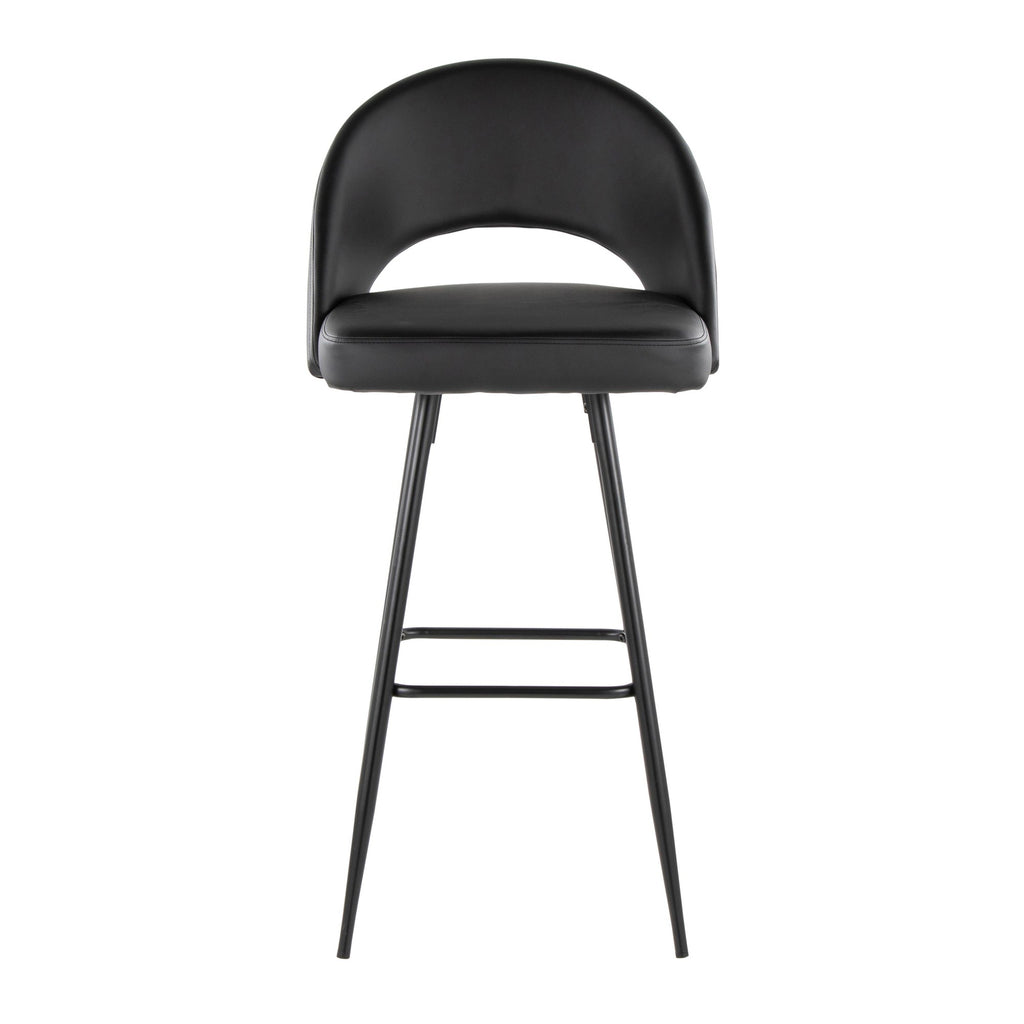 Renee Upholstered 30" Fixed-Height Barstool - Set of 2 - Black Metal, Black PU