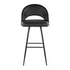 Renee Upholstered 30" Fixed-Height Barstool - Set of 2 - Black Metal, Black PU