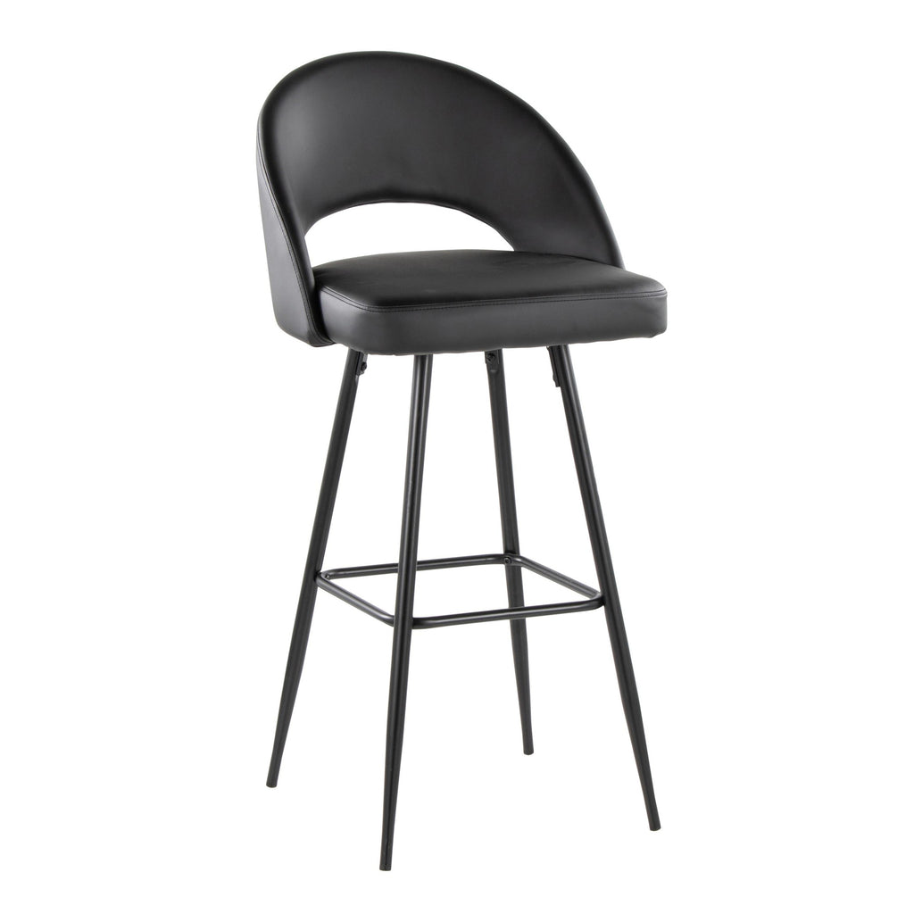 Renee Upholstered 30" Fixed-Height Barstool - Set of 2 - Black Metal, Black PU
