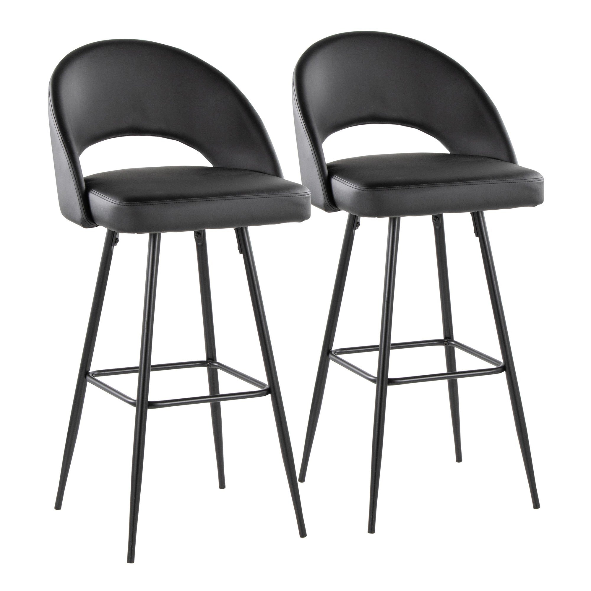 Renee Upholstered 30" Fixed-Height Barstool - Set of 2 - Black Metal, Black PU