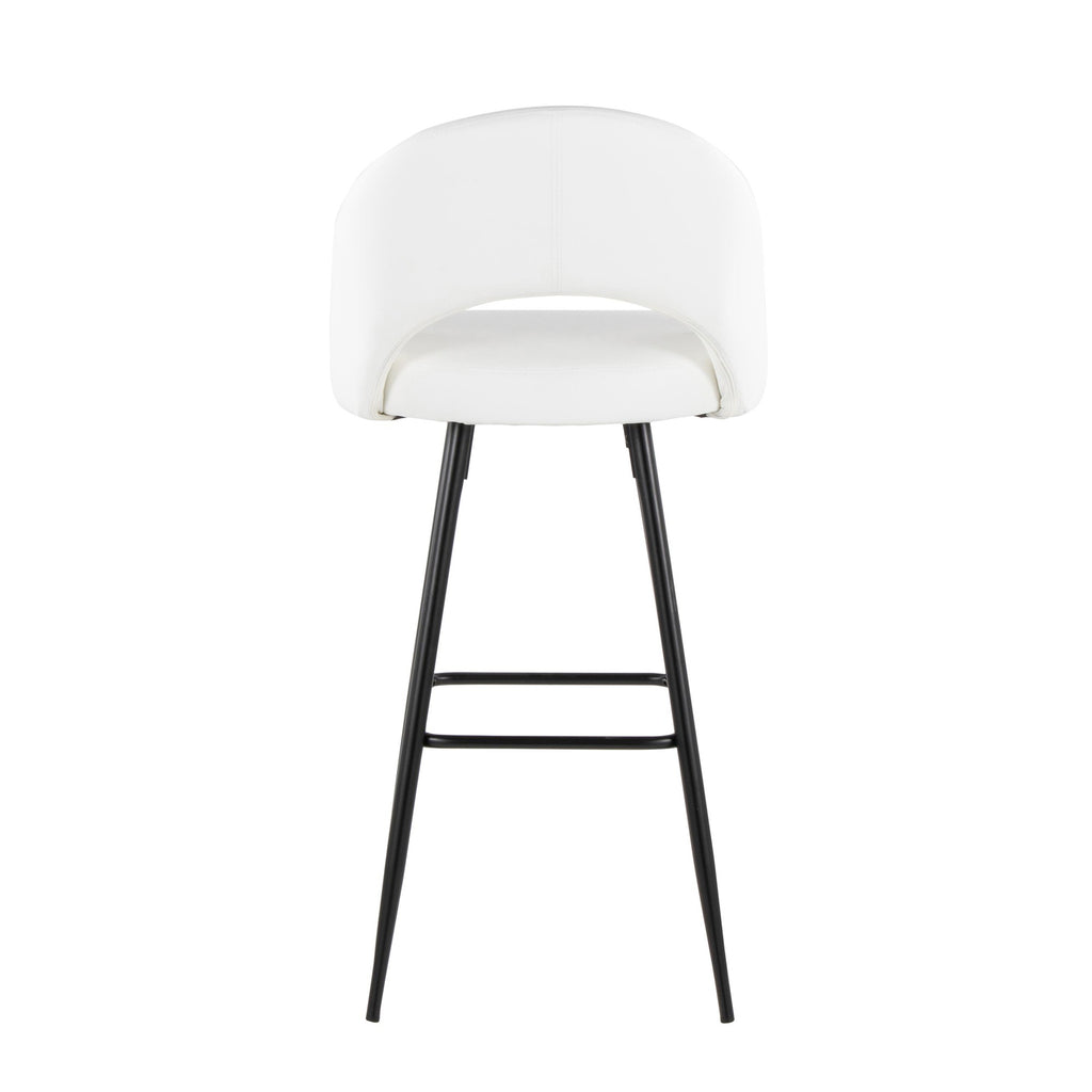 Renee Upholstered 30" Fixed-Height Barstool - Set of 2 - Black Metal, White PU