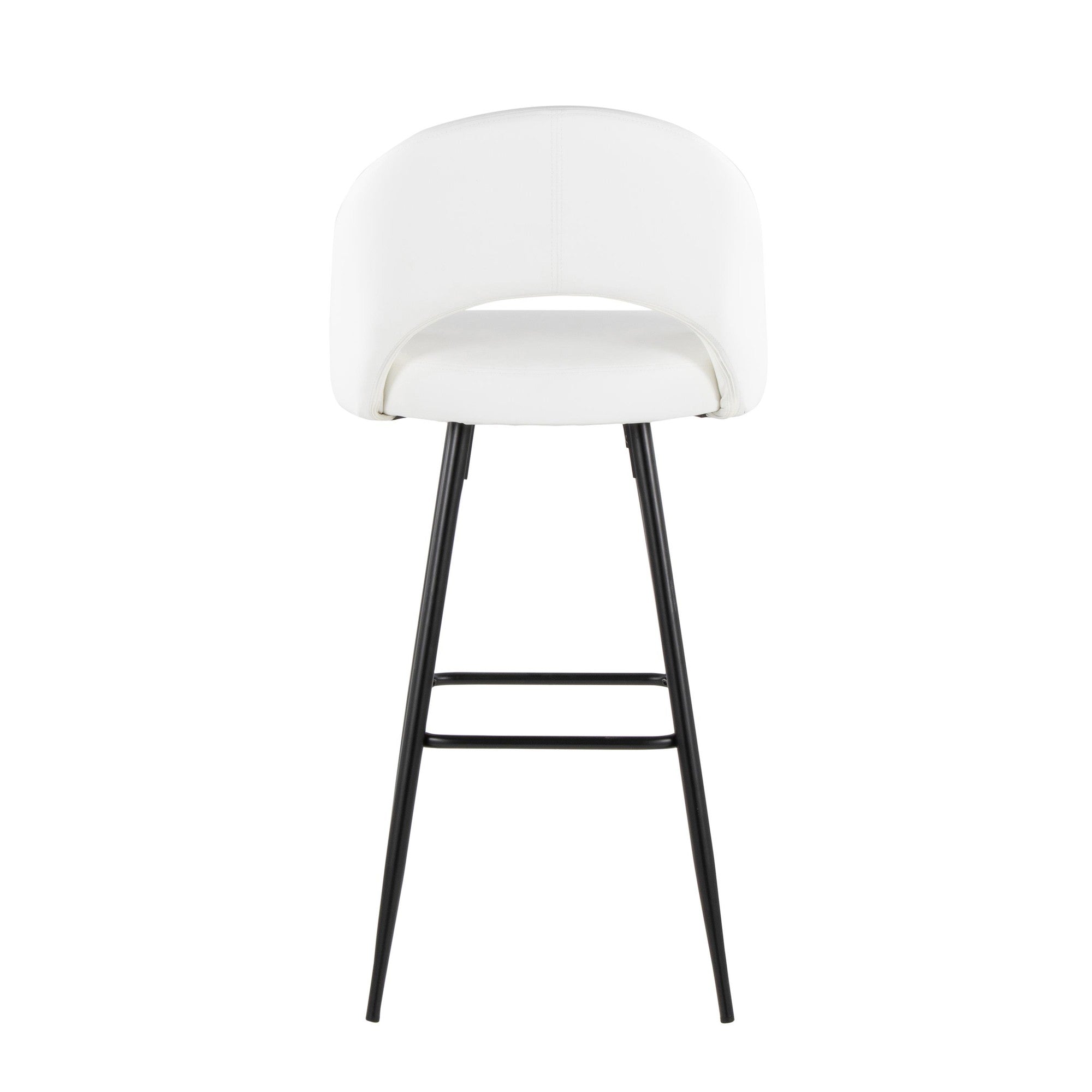 Renee Upholstered 30" Fixed-Height Barstool - Set of 2 - Black Metal, White PU