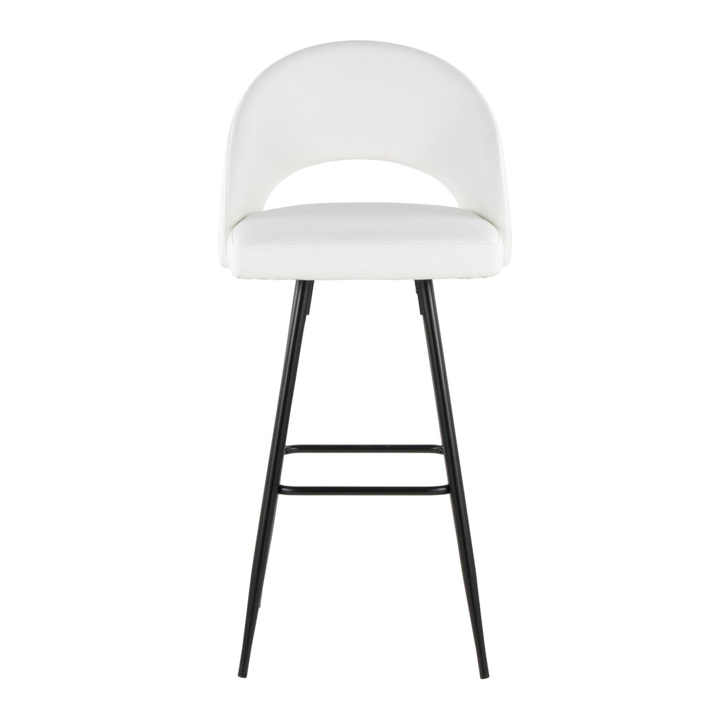 Renee Upholstered 30" Fixed-Height Barstool - Set of 2 - Black Metal, White PU