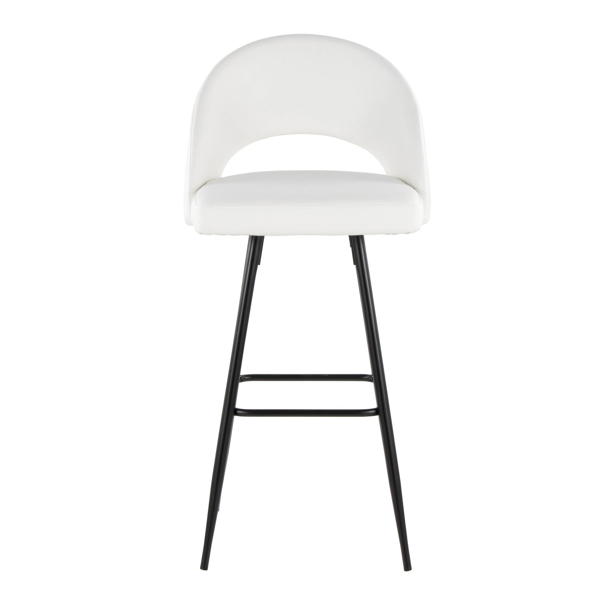 Renee Upholstered 30" Fixed-Height Barstool - Set of 2 - Black Metal, White PU