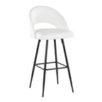 Renee Upholstered 30" Fixed-Height Barstool - Set of 2 - Black Metal, White PU