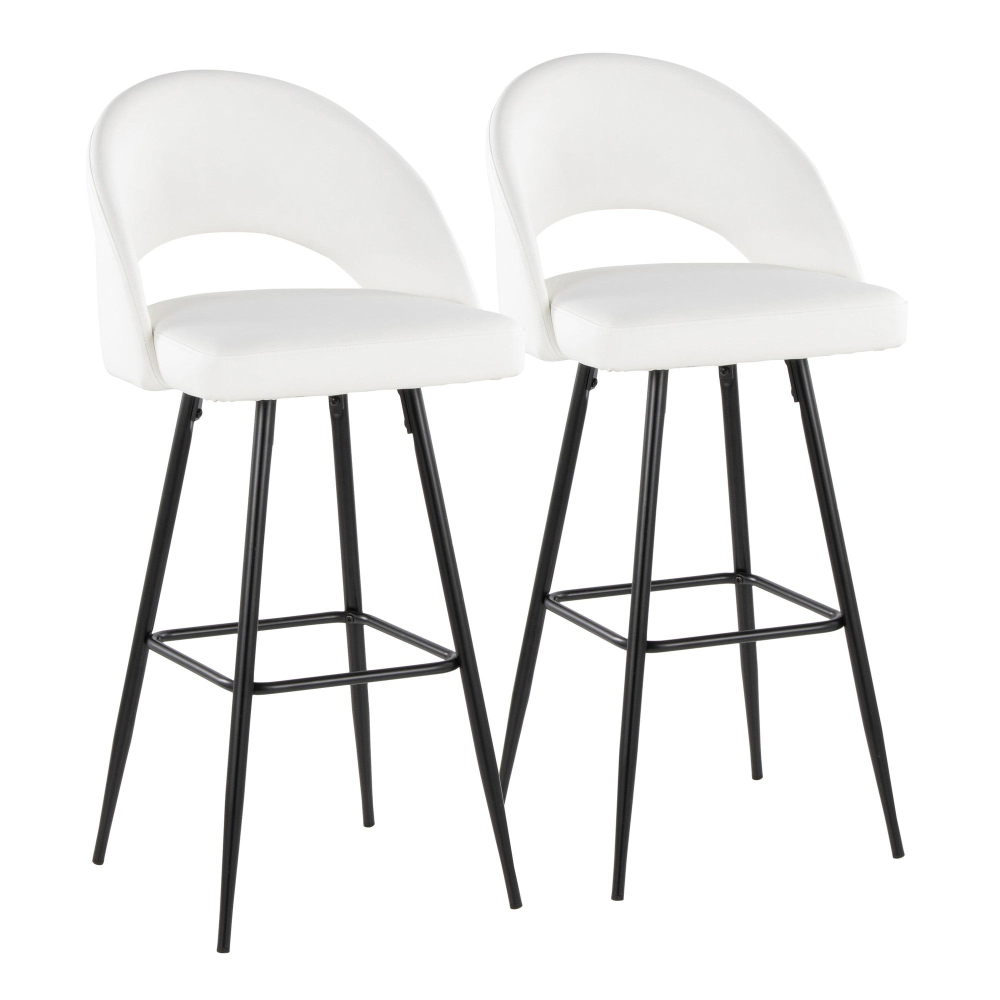 Renee Upholstered 30" Fixed-Height Barstool - Set of 2 - Black Metal, White PU