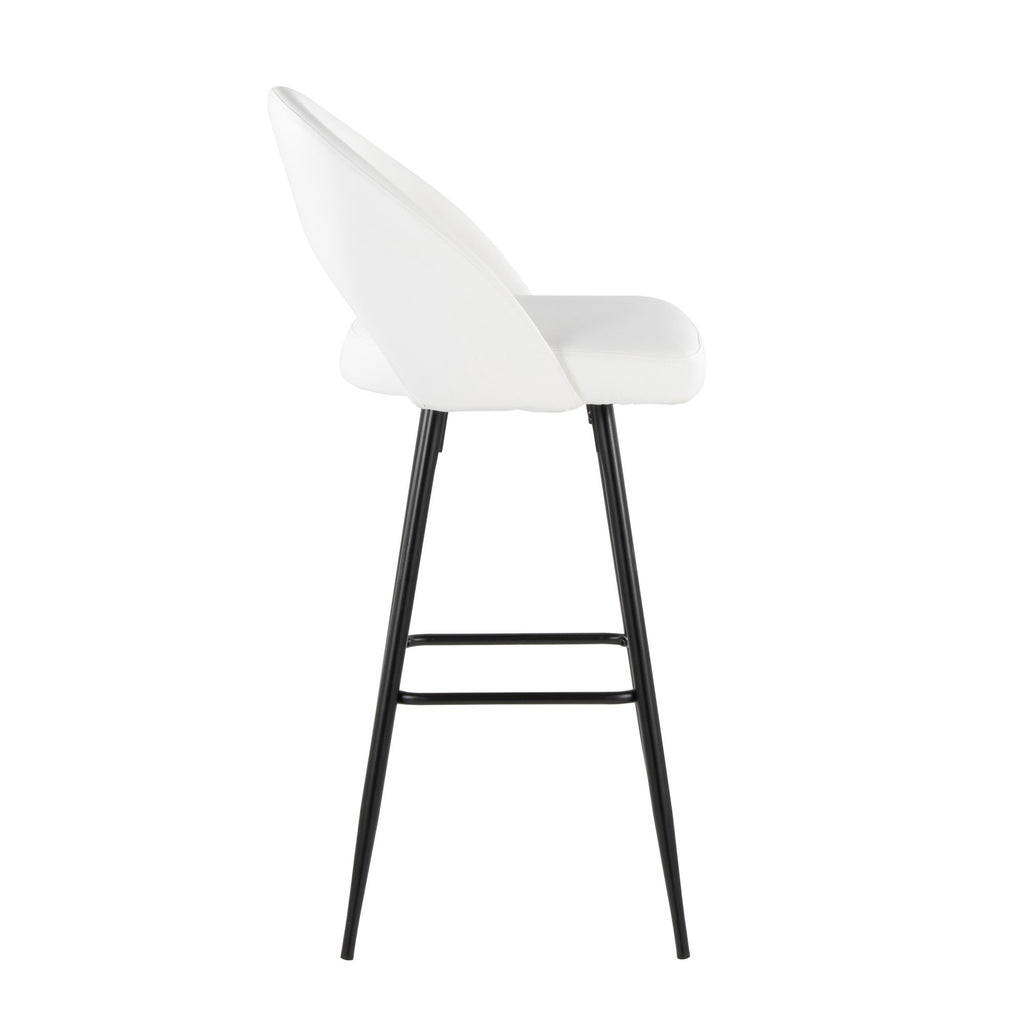 Renee Upholstered 30" Fixed-Height Barstool - Set of 2 - Black Metal, White PU
