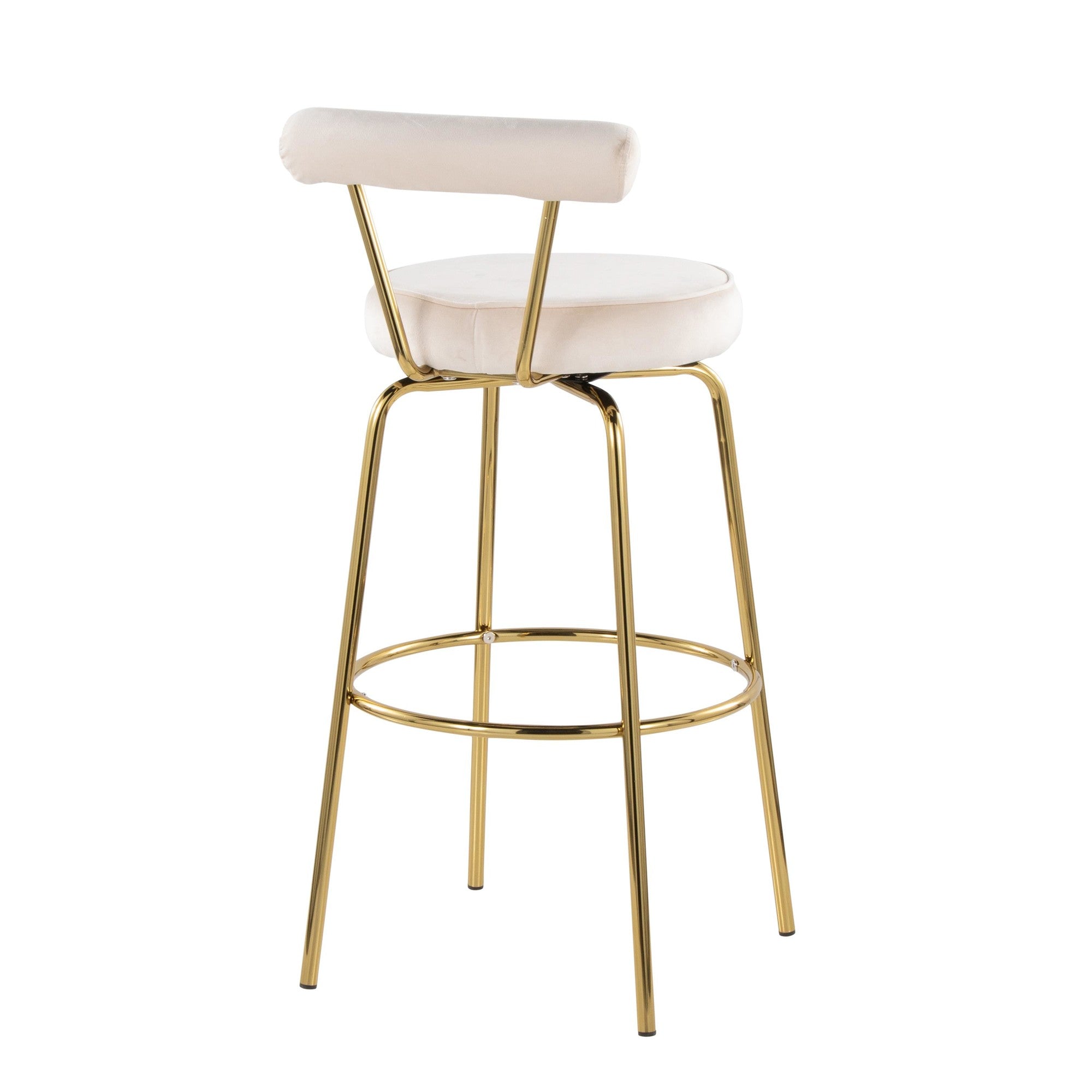 Rhonda 30" Fixed-Height Barstool - Set of 2 - Gold Metal, Cream Velvet