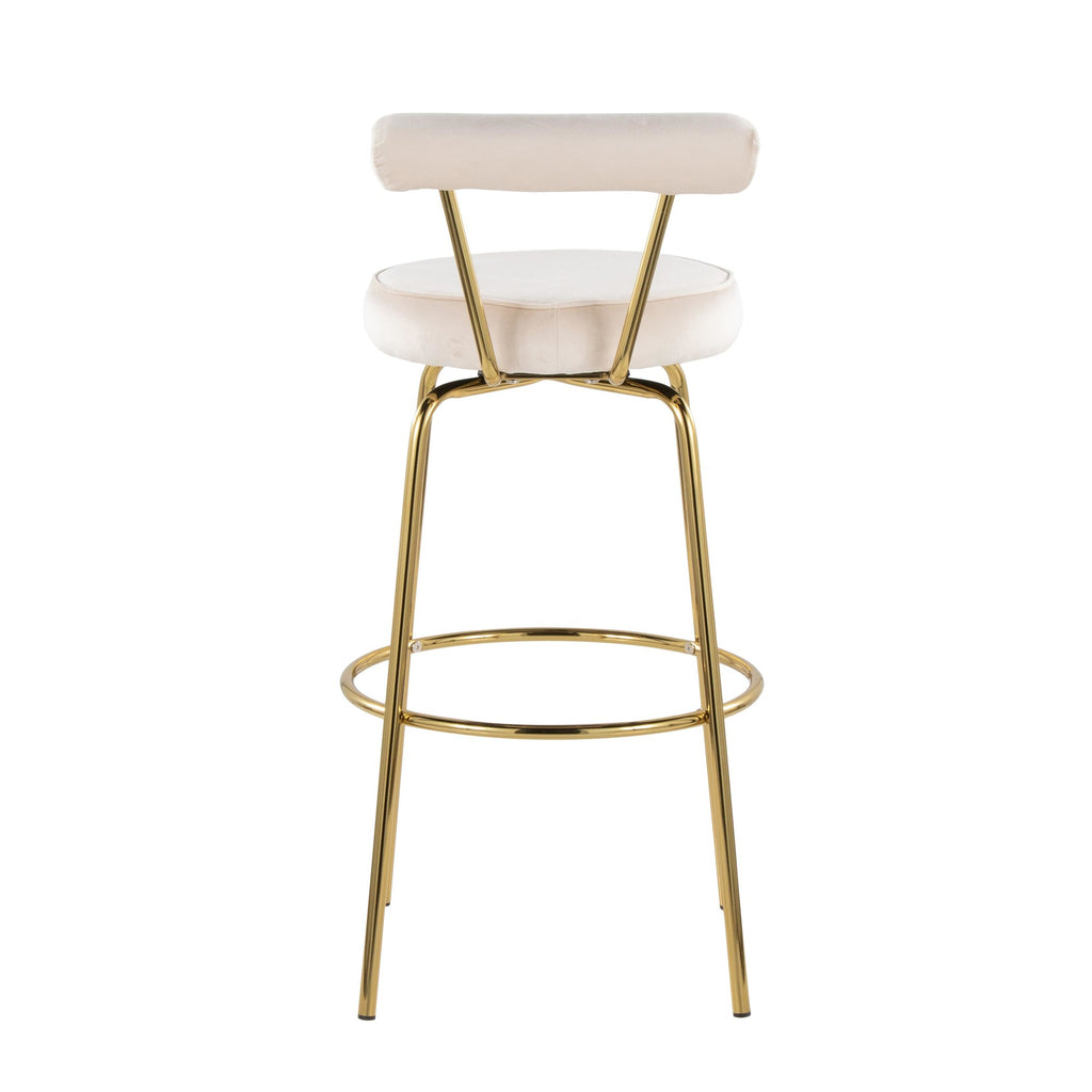 Rhonda 30" Fixed-Height Barstool - Set of 2 - Gold Metal, Cream Velvet