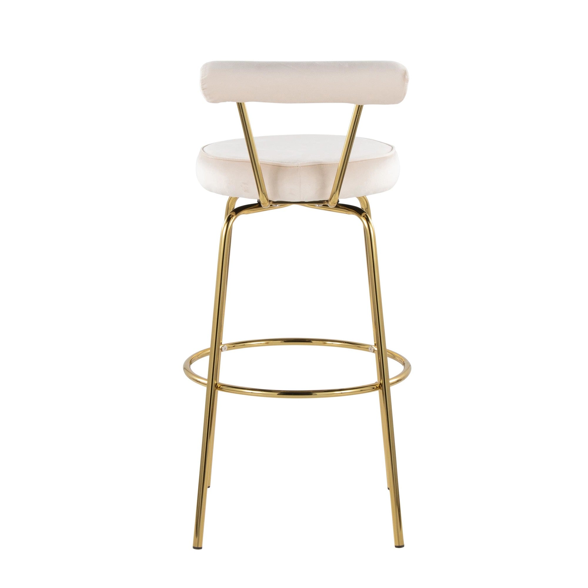 Rhonda 30" Fixed-Height Barstool - Set of 2 - Gold Metal, Cream Velvet