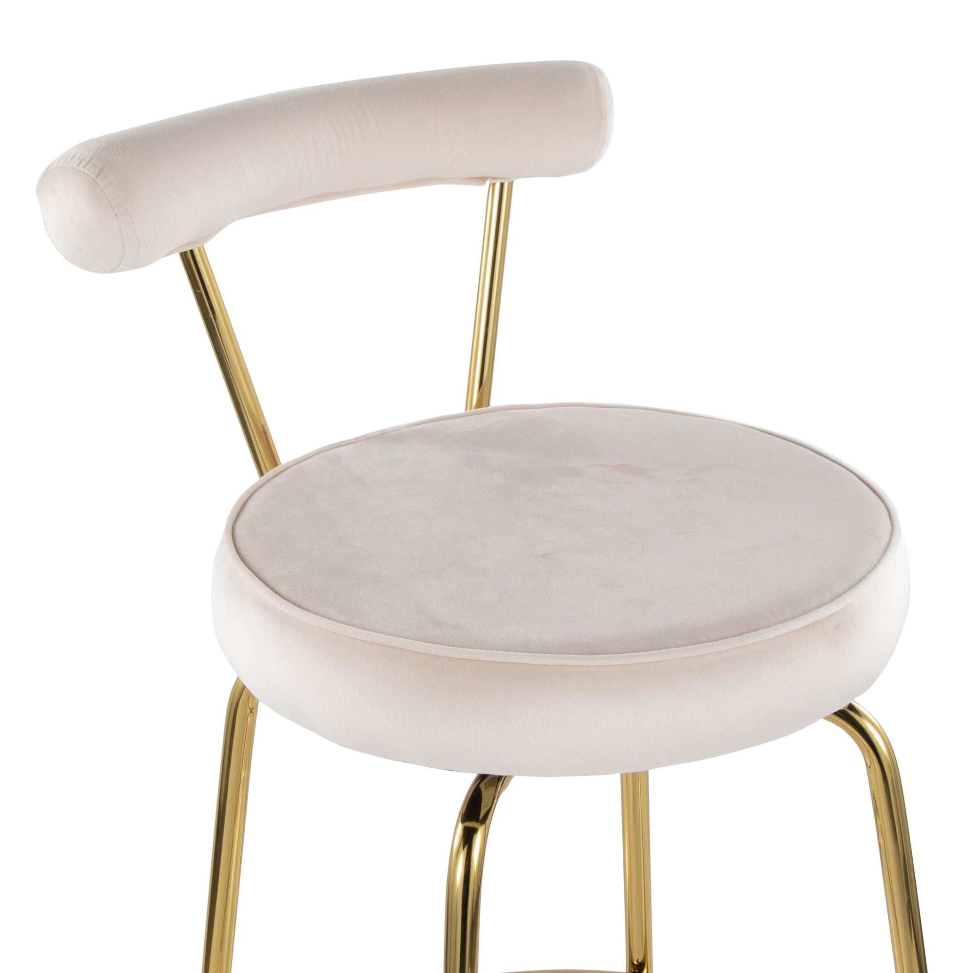 Rhonda 30" Fixed-Height Barstool - Set of 2 - Gold Metal, Cream Velvet
