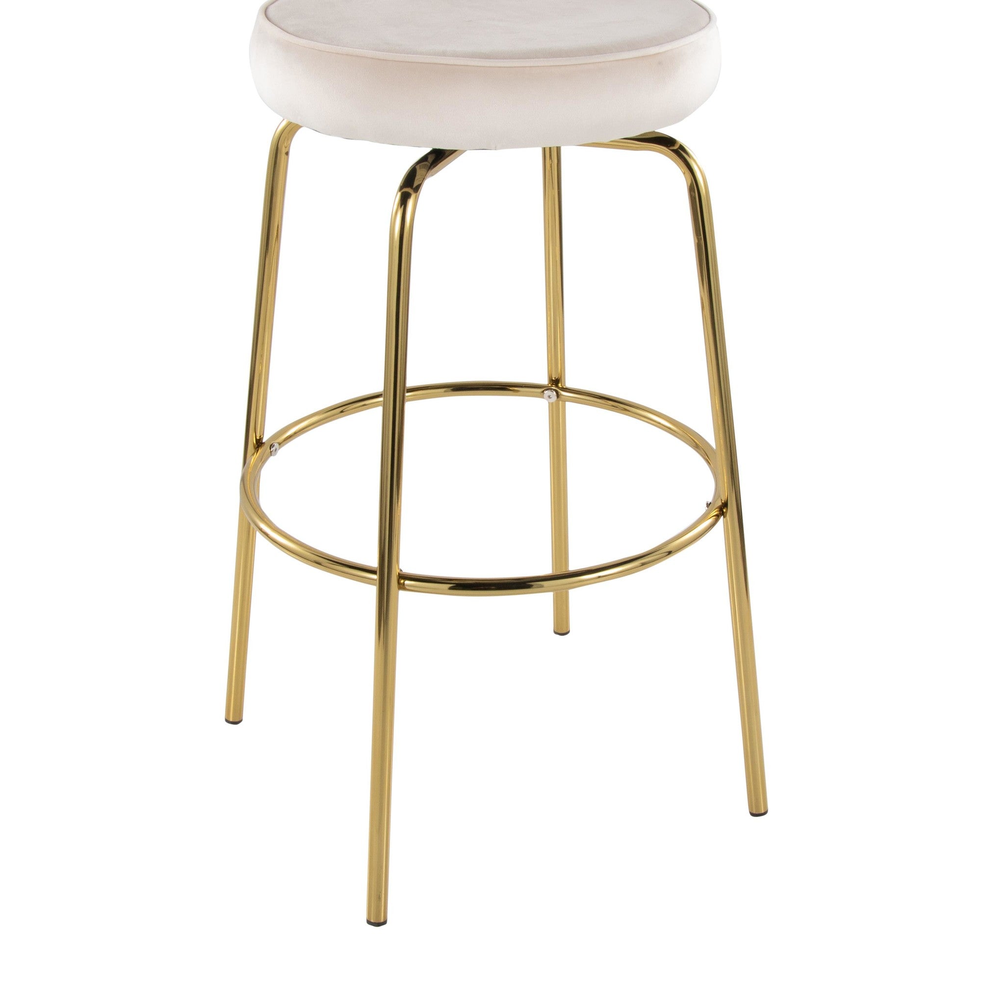 Rhonda 30" Fixed-Height Barstool - Set of 2 - Gold Metal, Cream Velvet