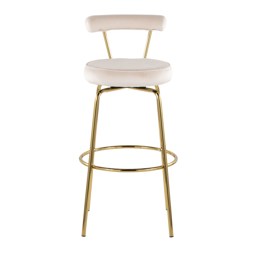 Rhonda 30" Fixed-Height Barstool - Set of 2 - Gold Metal, Cream Velvet