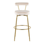 Rhonda 30" Fixed-Height Barstool - Set of 2 - Gold Metal, Cream Velvet