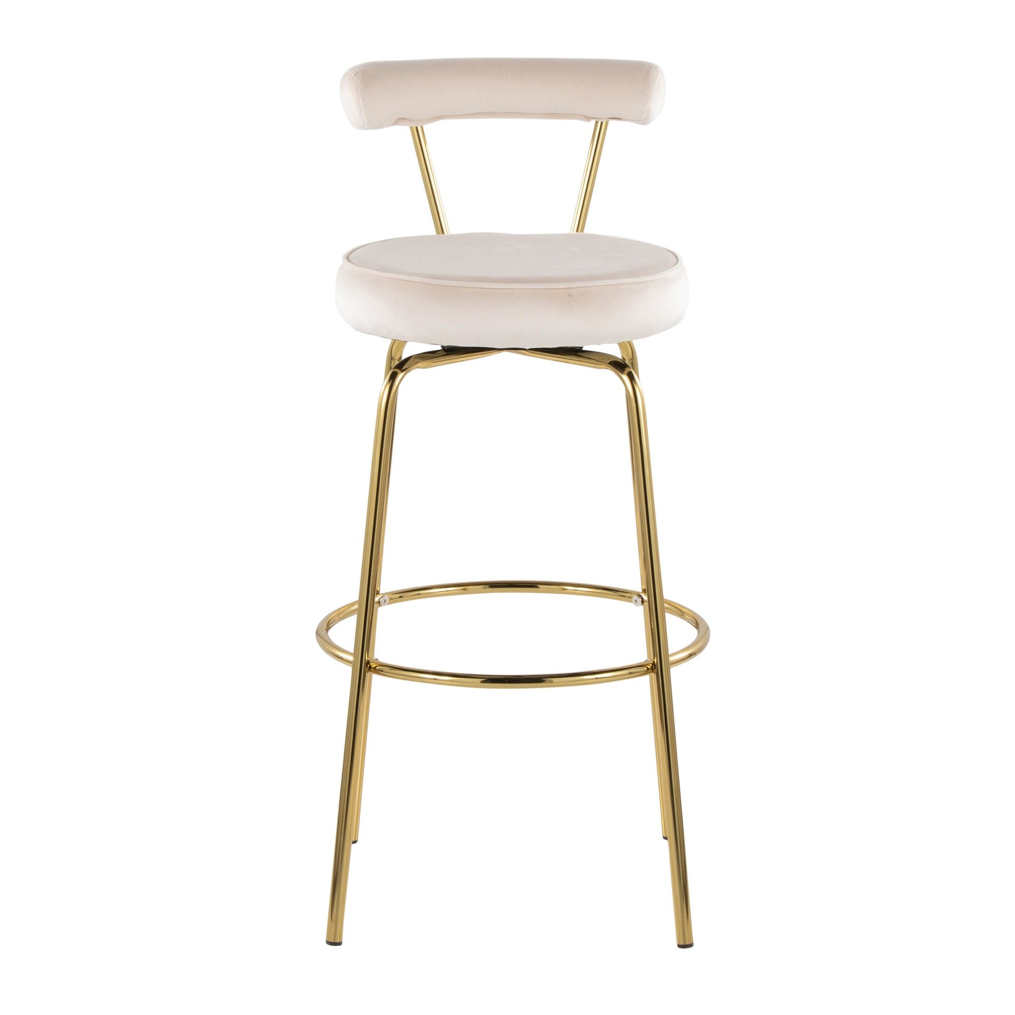 Rhonda 30" Fixed-Height Barstool - Set of 2 - Gold Metal, Cream Velvet