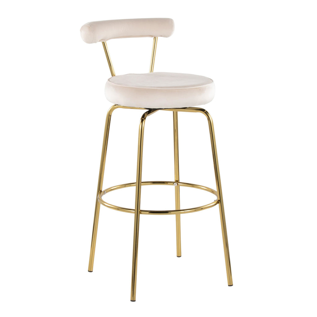 Rhonda 30" Fixed-Height Barstool - Set of 2 - Gold Metal, Cream Velvet