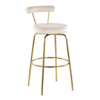 Rhonda 30" Fixed-Height Barstool - Set of 2 - Gold Metal, Cream Velvet