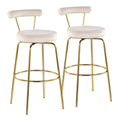 Rhonda 30" Fixed-Height Barstool - Set of 2 - Gold Metal, Cream Velvet