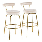 Rhonda 30" Fixed-Height Barstool - Set of 2 - Gold Metal, Cream Velvet